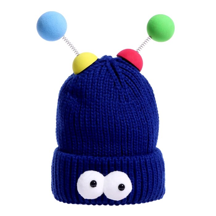Карнавальная шапка "Глазастик" с рожками р-р 56-58, цвет синий от компании Интернет - магазин Flap - фото 1
