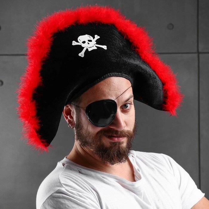 Карнавальная шляпа «Пиратка», с красным пухом, р. 56-58 от компании Интернет - магазин Flap - фото 1