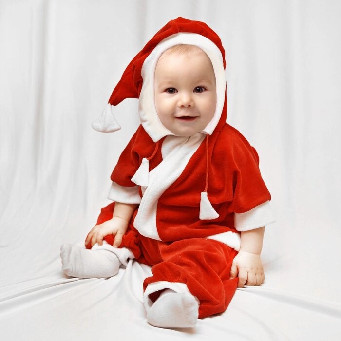 Карнавальный комбинезон для самых маленьких "Дед Мороз", велюр, рост 68-92 см, цвет красный, оттенки МИКС от компании Интернет - магазин Flap - фото 1