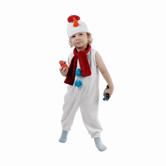 Карнавальный костюм «Белый снеговик», велюр, комбинезон, шарф, шапка, рост 98 см от компании Интернет - магазин Flap - фото 1