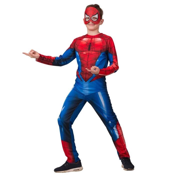 Карнавальный костюм "Человек Паук", куртка, брюки, маска, р. 34, рост 134 см от компании Интернет - магазин Flap - фото 1