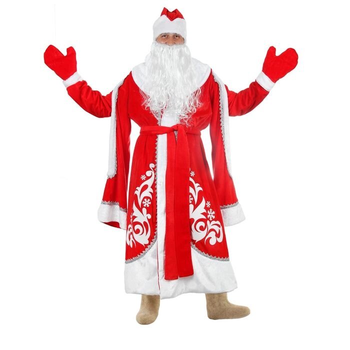 Карнавальный костюм «Дед Мороз», боярская шуба с узором, шапка, варежки, борода, р. 48–50 от компании Интернет - магазин Flap - фото 1