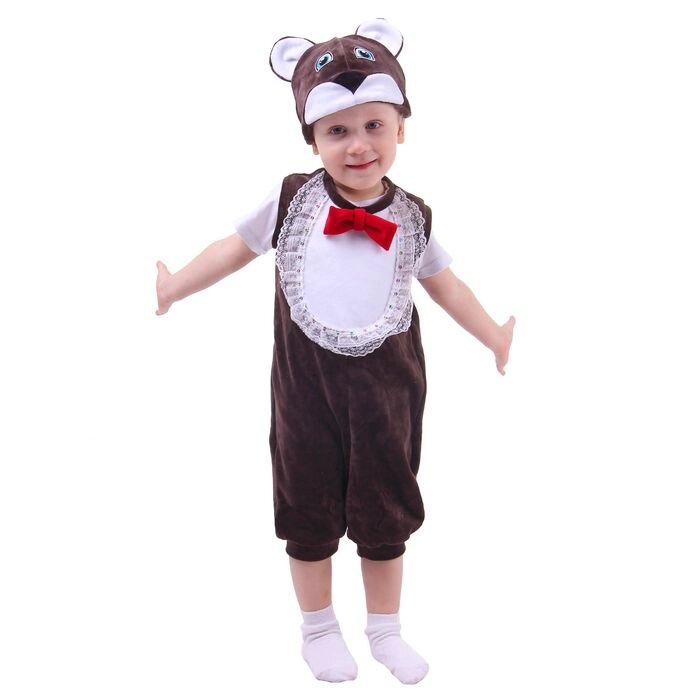 Карнавальный костюм для мальчика от 1,5-3-х лет "Медвежонок", велюр, комбинезон, шапка от компании Интернет - магазин Flap - фото 1