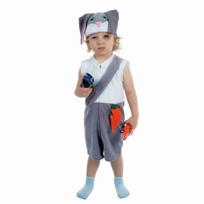 Карнавальный костюм для мальчика «Заяц» от 1,5-3-х лет, велюр, комбинезон, шапка от компании Интернет - магазин Flap - фото 1