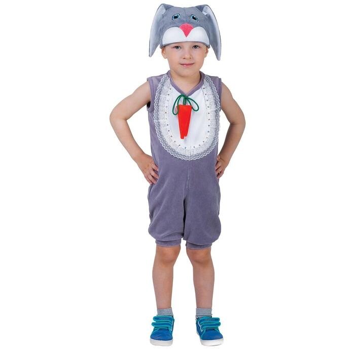 Карнавальный костюм для мальчика «Заяц с грудкой», велюр, комбинезон, шапка, от 1,5-3-х лет от компании Интернет - магазин Flap - фото 1
