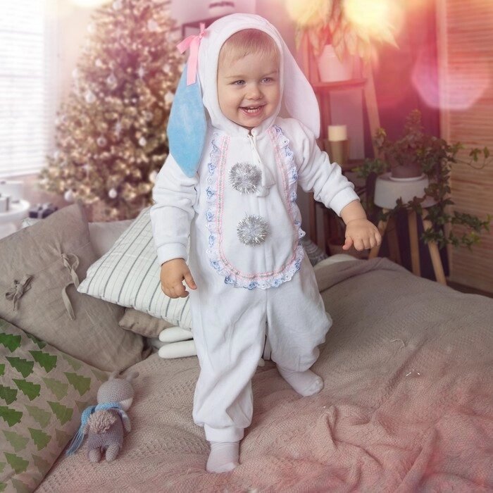Карнавальный костюм для малышей «Зайчик с голубыми ушами», велюр, хлопок, рост 74-92 см от компании Интернет - магазин Flap - фото 1