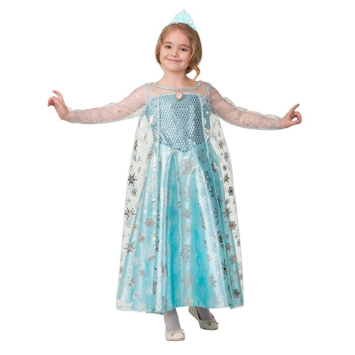 Карнавальный костюм «Эльза», сатин, платье, корона, р. 34, рост 134 см от компании Интернет - магазин Flap - фото 1