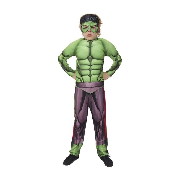Карнавальный костюм «Халк» с мускулами, текстиль, куртка, брюки, маска, р. 34, рост 134 см от компании Интернет - магазин Flap - фото 1