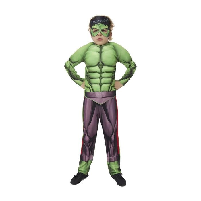 Карнавальный костюм «Халк» с мускулами, текстиль, куртка, брюки, маска, р. 34, рост 140 см от компании Интернет - магазин Flap - фото 1