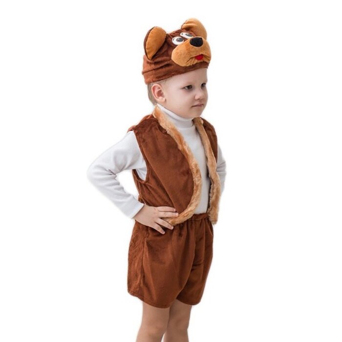 Карнавальный костюм "Мишка", мех, шапка, жилет, шорты, рост 104-116 от компании Интернет - магазин Flap - фото 1
