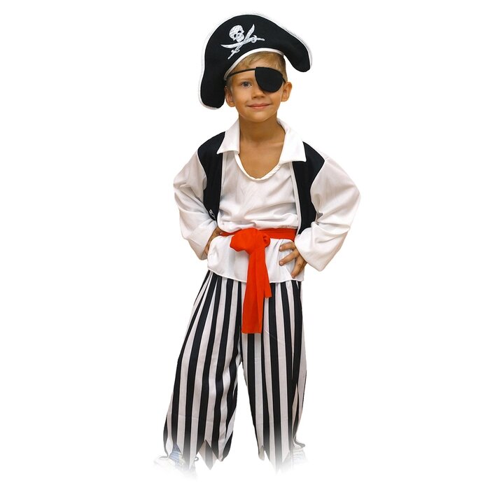 Карнавальный костюм "Пират", 5 предметов: шляпа, повязка, рубашка, пояс, штаны. Рост 122 см от компании Интернет - магазин Flap - фото 1
