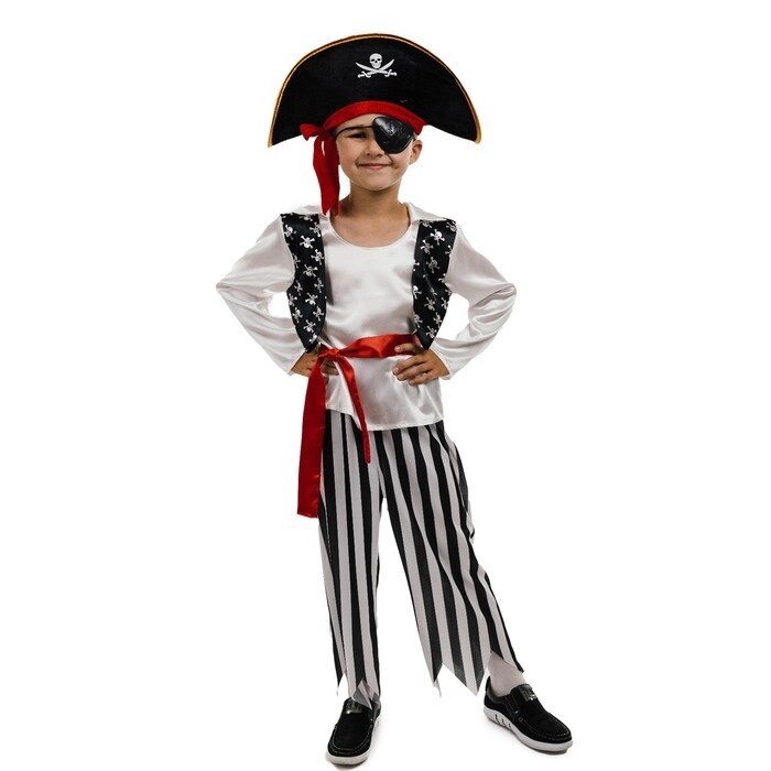 Карнавальный костюм «Пират», шляпа, повязка, рубашка, пояс, штаны, р. 34, рост 134 см от компании Интернет - магазин Flap - фото 1