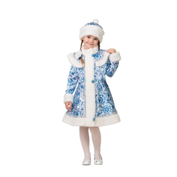 Карнавальный костюм "Снегурочка сатин Гжель 2 ", пальто, шапка, р. 34, р. 134 см от компании Интернет - магазин Flap - фото 1