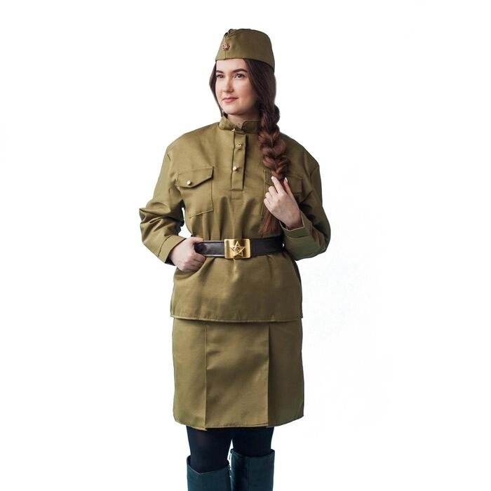 Карнавальный костюм «Солдаточка», пилотка, гимнастёрка, ремень, юбка, р. 40-42 от компании Интернет - магазин Flap - фото 1