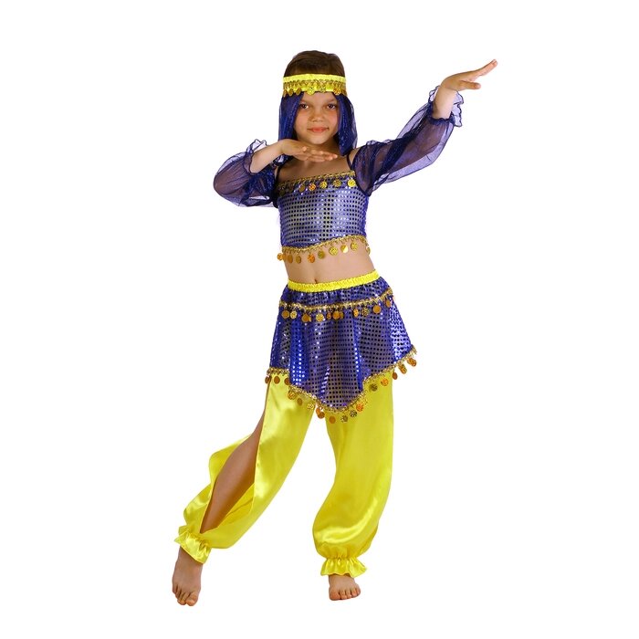 Карнавальный костюм "Восточная красавица. Шахерезада", топ с рукавами, штаны, повязка, цвет сине-жёлтый, р-р 30, рост от компании Интернет - магазин Flap - фото 1