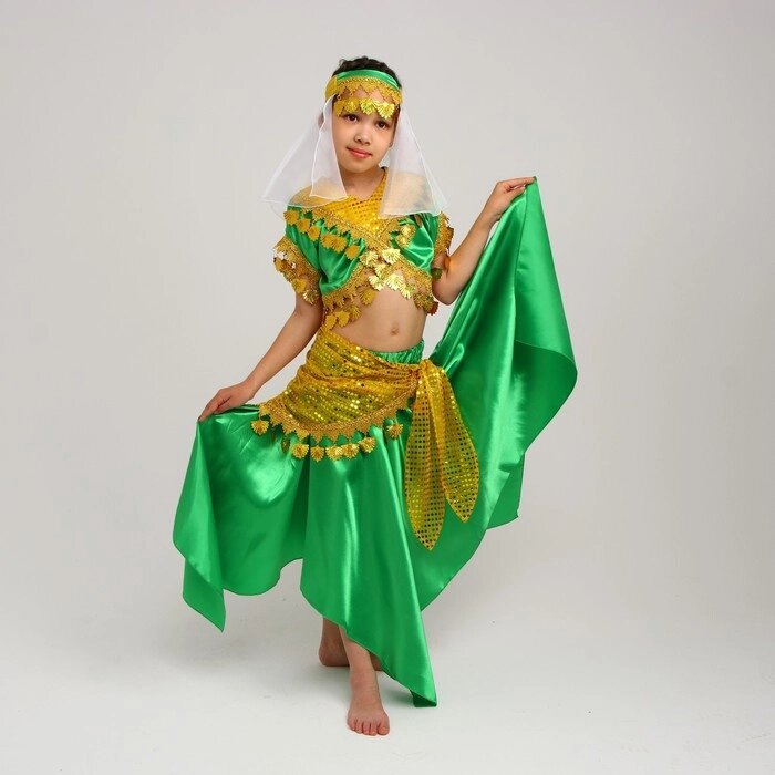 Карнавальный костюм Восточный "Азиза в юбке"зелено-желтый, блузка, юбка, косынка, повязка,р-р34, от компании Интернет - магазин Flap - фото 1