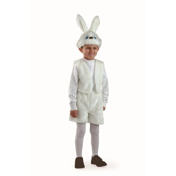 Карнавальный костюм «Заяц белый», мех, маска, жилет, шорты, р. 28, рост 110 см от компании Интернет - магазин Flap - фото 1