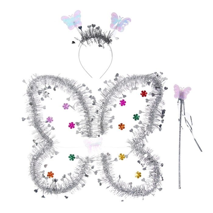 Карнавальный набор «Бабочка», 3 предмета: крылья, ободок, жезл, цвет серебряный от компании Интернет - магазин Flap - фото 1