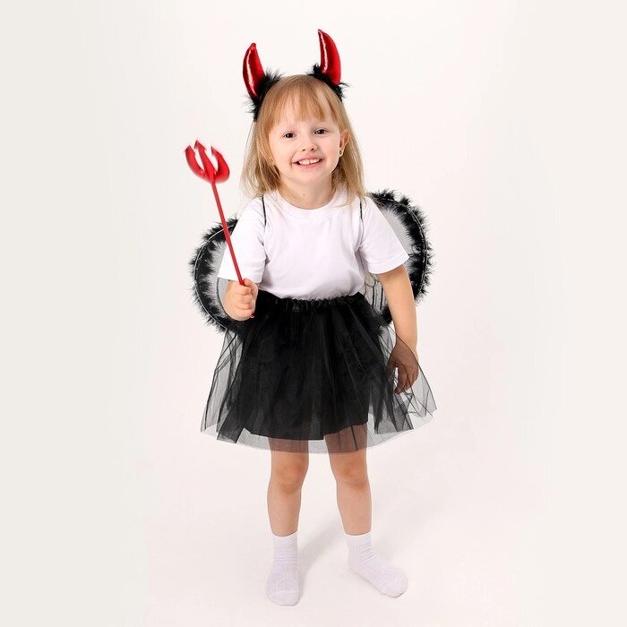 Карнавальный набор «Дьяволёнок»: футболка, юбка, ободок, крылья, жезл, рост 98–110 см от компании Интернет - магазин Flap - фото 1