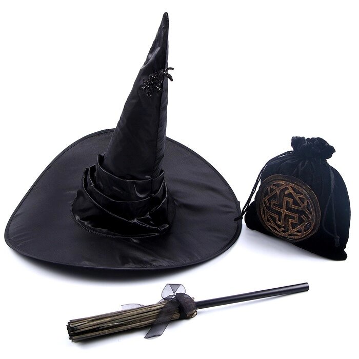 Карнавальный набор «Магия», шляпа чёрная, метла, мешок от компании Интернет - магазин Flap - фото 1