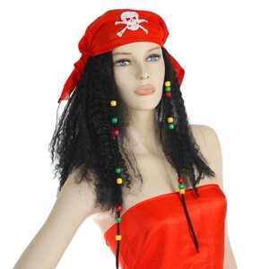 Карнавальный парик «Пиратка в бандане», с косичками, 120 г, цвет чёрный