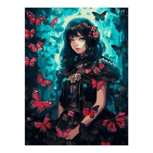 Картина по номерам «Девушка с бабочками», на картоне, 28,5 38 см