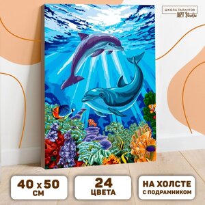 Картина по номерам на холсте с подрамником «Дельфины-друзья» 40 50 см