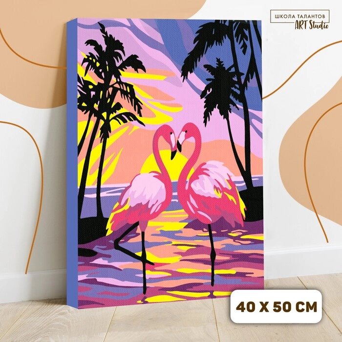 Картина по номерам на холсте с подрамником «Фламинго на закате», 40 х 50 см от компании Интернет - магазин Flap - фото 1