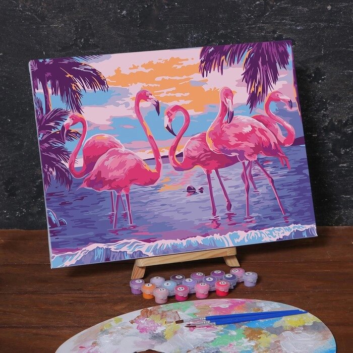 Картина по номерам на холсте с подрамником «Фламинго на закате», 40х30 см от компании Интернет - магазин Flap - фото 1