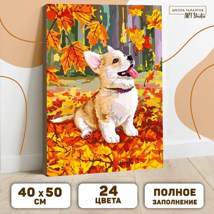 Картина по номерам на холсте с подрамником «Корги в осенней листве», 40 х 50 см от компании Интернет - магазин Flap - фото 1