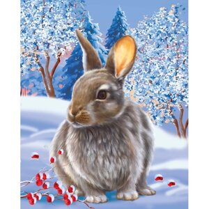 Картина по номерам на холсте с подрамником «Кролик на снегу» 40 50 см