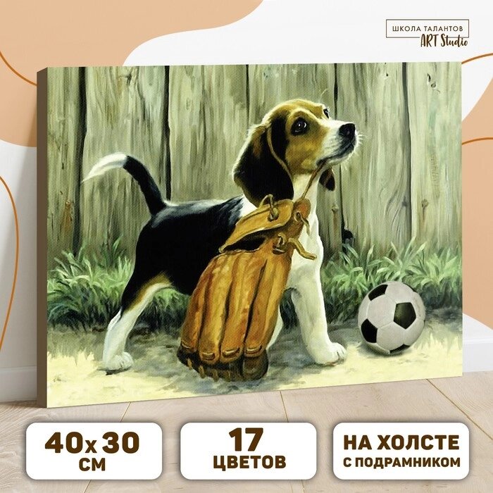 Картина по номерам на холсте с подрамником «Щенок с мячом», 40 х 30 см от компании Интернет - магазин Flap - фото 1
