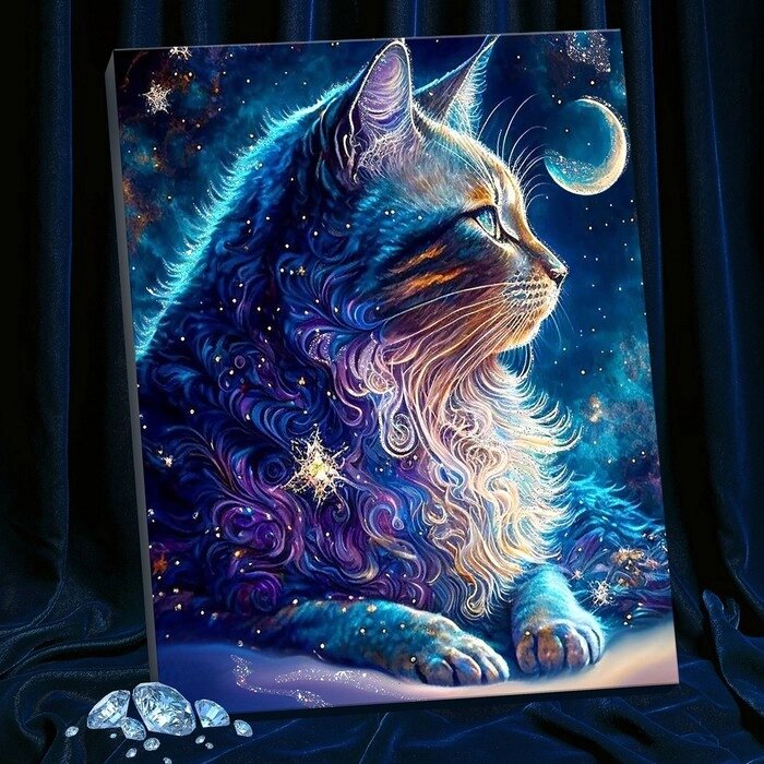 Картина по номерам с кристаллами из хрусталя, 40  50 см» Космический кот» 22 цвета от компании Интернет - магазин Flap - фото 1