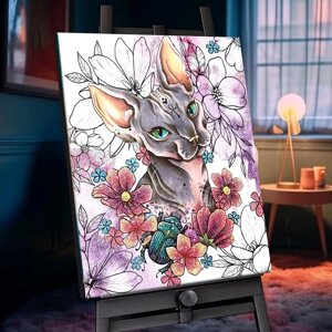 Картина по номерам с кристаллами из хрусталя «Сфинкс с цветами» 26 цветов, 40 50 см