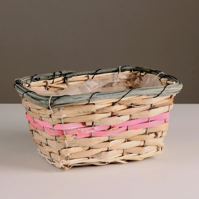 Кашпо плетеное, прямоугольное, 23x15хH12см, натуральный/розовый от компании Интернет - магазин Flap - фото 1