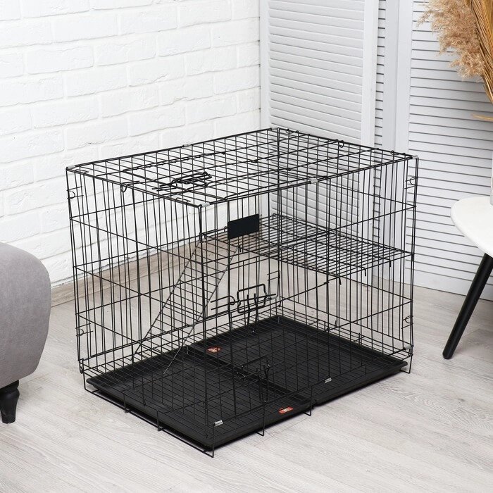 Клетка для собак и кошек, двухъярусная 70 х 50 х 60 см, чёрная от компании Интернет - магазин Flap - фото 1