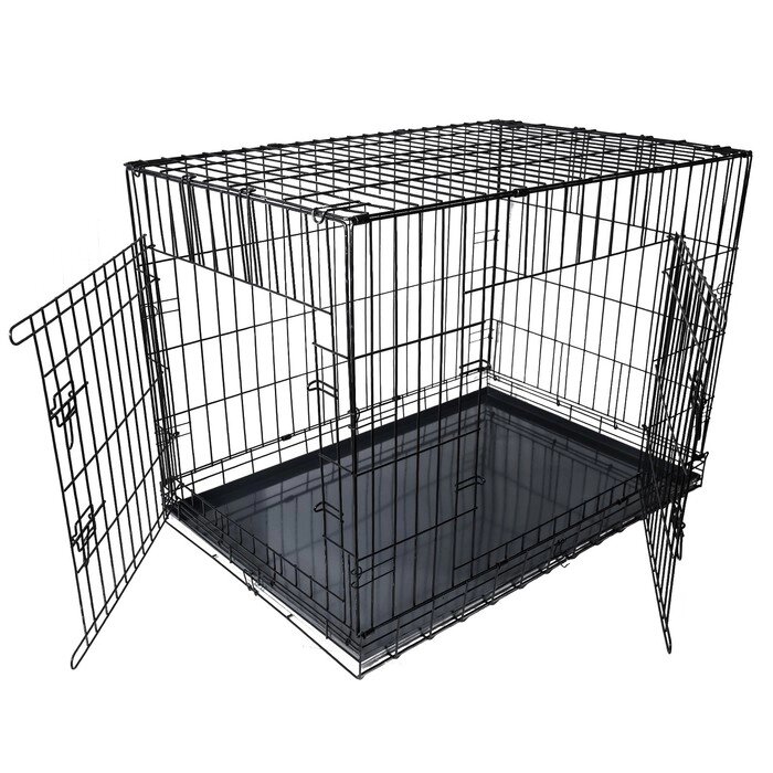 Клетка DogiDom для собак №6 с металлическим поддоном, складная, 121 х 78 х 83 см, черная от компании Интернет - магазин Flap - фото 1
