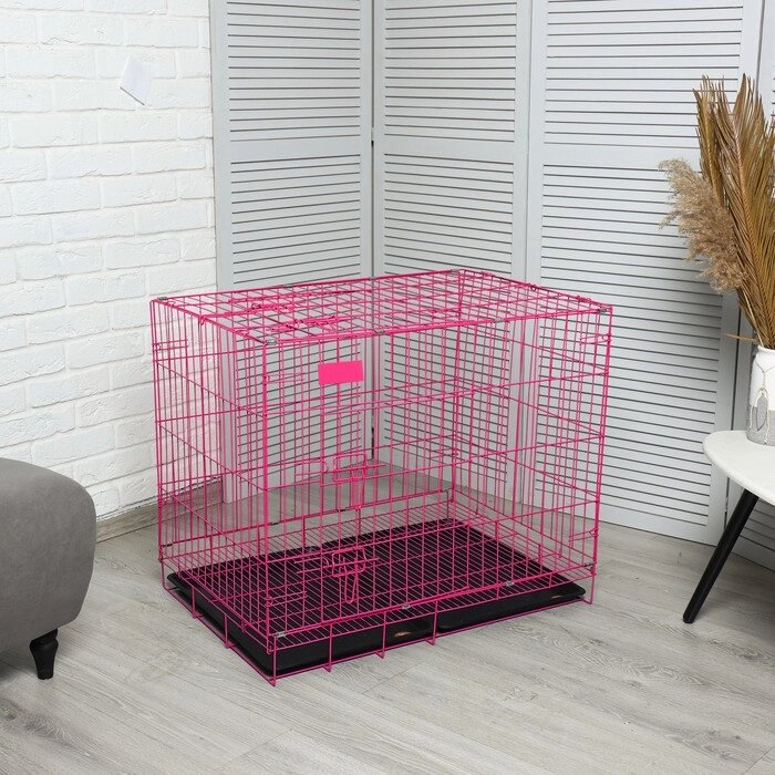 Клетка с люком для собак и кошек, 85 х 60 х 70 см, розовая от компании Интернет - магазин Flap - фото 1