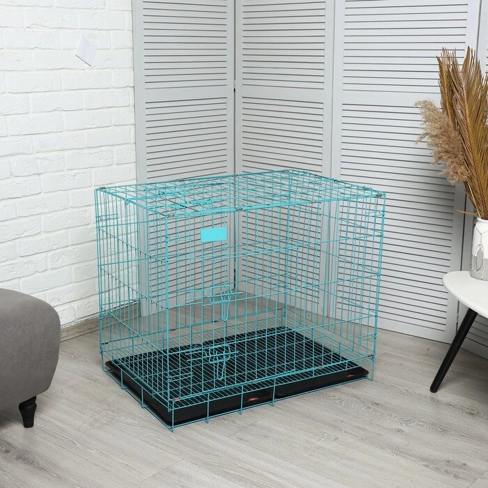 Клетка с люком для собак и кошек, 85 х 60 х 70 см, синяя от компании Интернет - магазин Flap - фото 1