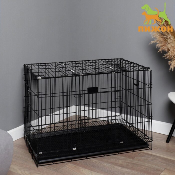 Клетка с утолщенными прутьями для собак и кошек, 91 х 59 х 69 см, чёрная от компании Интернет - магазин Flap - фото 1