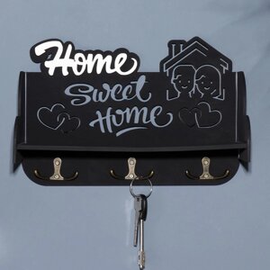 Ключница с полкой "Home sweet home" чёрный цвет, 28х23х7,5 см