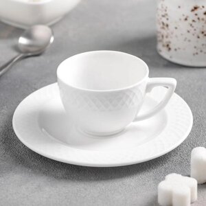 Кофейная пара фарфоровая Wilmax «Юлия Высоцкая», 2 предмета: чашка 50 мл, блюдце, цвет белый