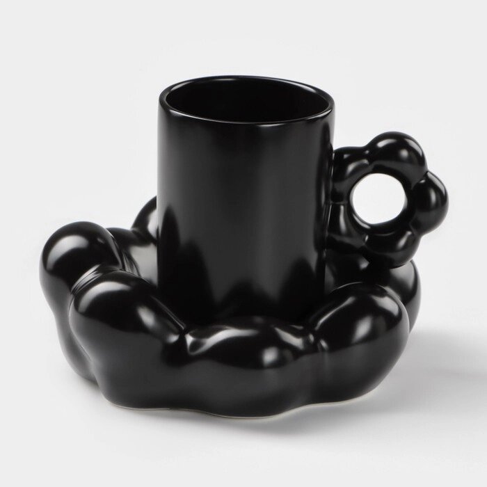 Кофейная пара керамическая «Ромашка», 2 предмета: кружка 260 мл, блюдце d=17 см, цвет чёрный от компании Интернет - магазин Flap - фото 1