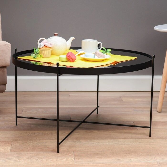 Кофейный столик " Уран" YS-8483-40, черный, стекло 70х40 см от компании Интернет - магазин Flap - фото 1