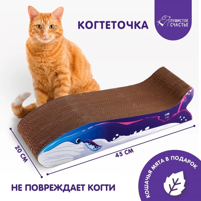 Когтеточка из картона с кошачьей мятой «Кит», 45 см х 20 см х 9 см от компании Интернет - магазин Flap - фото 1