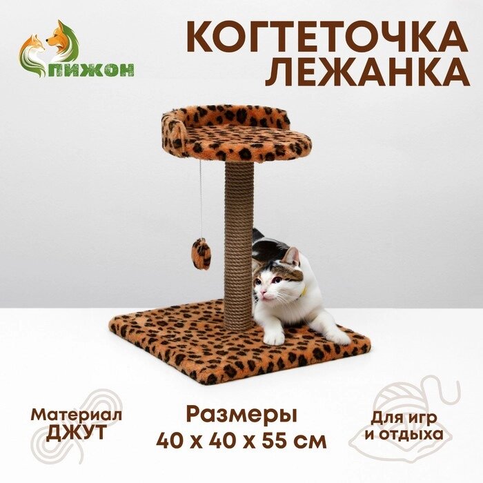 Когтеточка малая "Арена" с игрушкой, 40 х 40х 55 см, джут, леопард от компании Интернет - магазин Flap - фото 1