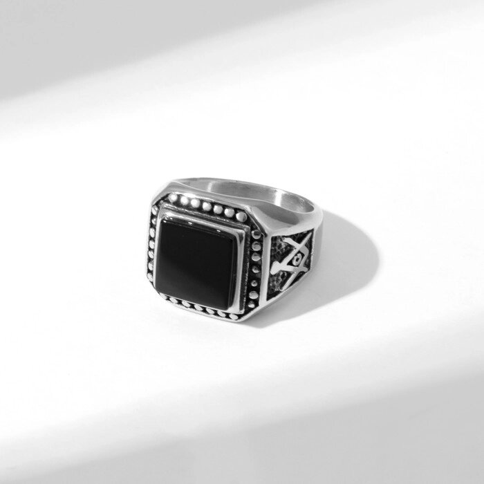 Кольцо мужское «Перстень» линии, цвет чёрный в серебре, 22 размер от компании Интернет - магазин Flap - фото 1