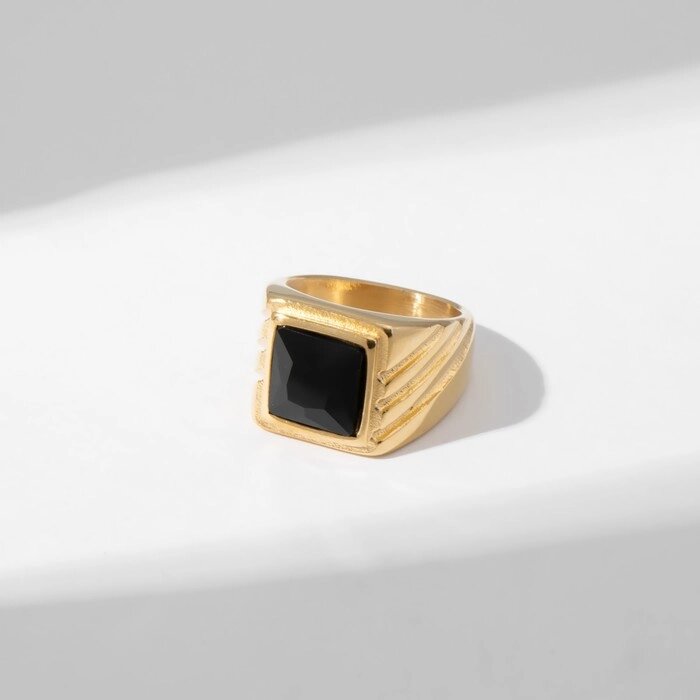 Кольцо мужское «Перстень» рельеф, цвет чёрный в золоте, 18 размер от компании Интернет - магазин Flap - фото 1