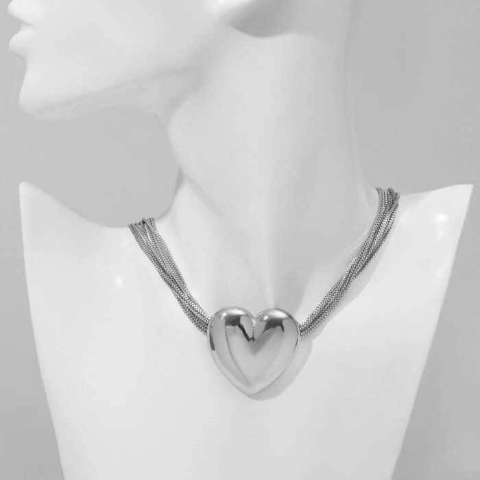 Колье «Цепь» сердце объёмное, 8 нитей, цвет серебро, 38 см от компании Интернет - магазин Flap - фото 1