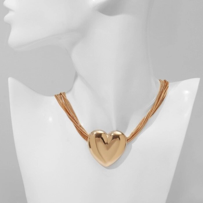 Колье «Цепь» сердце объёмное, 8 нитей, цвет золото, 38 см от компании Интернет - магазин Flap - фото 1